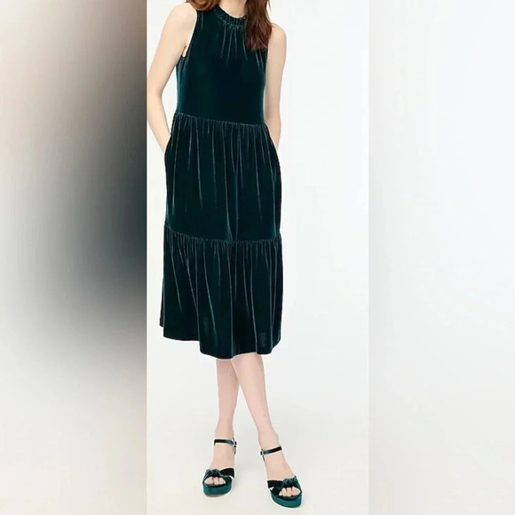 J.Crew Factory Velvet sleeveless midi dress Women’s Size 6 Color Old Forest NWT - Picture 5 of 16